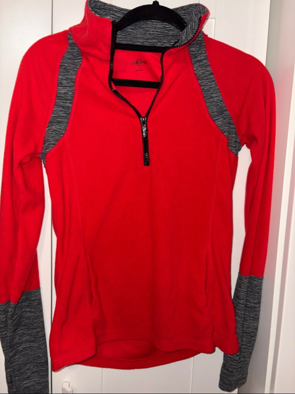Red Quarter-Zip Fleece Pullover with Gray Contrast